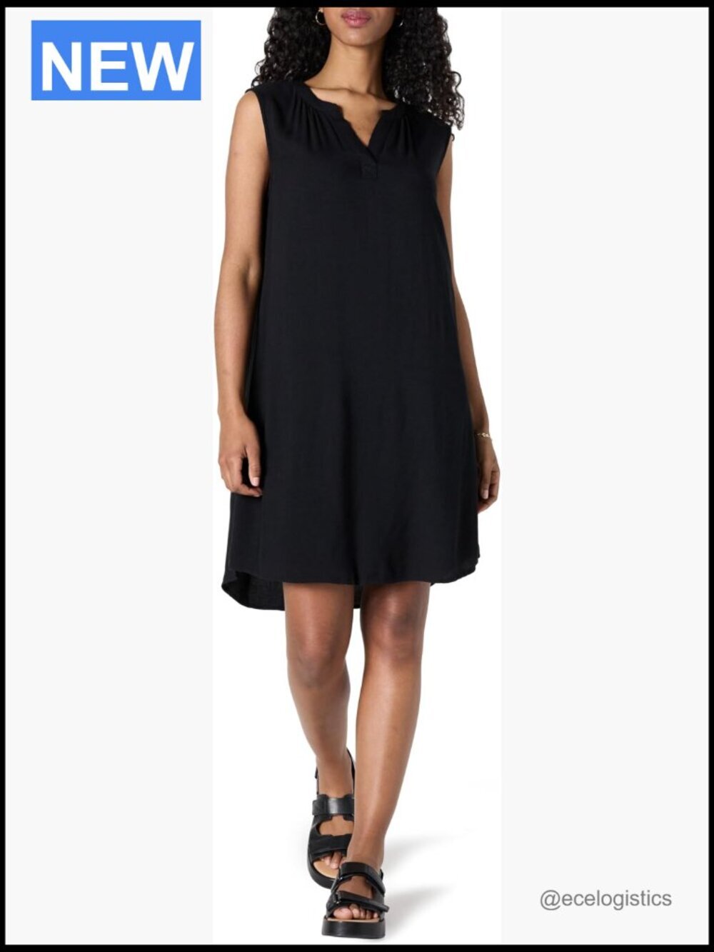 Sleeveless Woven A-Line Shift Dress V-Neck Popover Casual